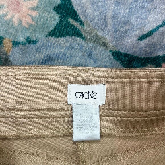 Cache Gold Dress Pants Womens 10 Beige Flare Leg Stretch Cotton Trouser Shiny - Picture 8 of 15